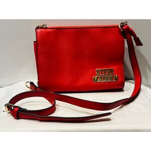 Steve Madden Logo Women’s Zip Crossbody Shoulder Bag designer Cherry Red Evening
